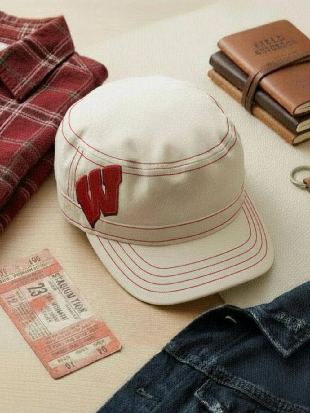Women's New Era Wisconsin Badgers Cream Cadet Hat with Red Stitching